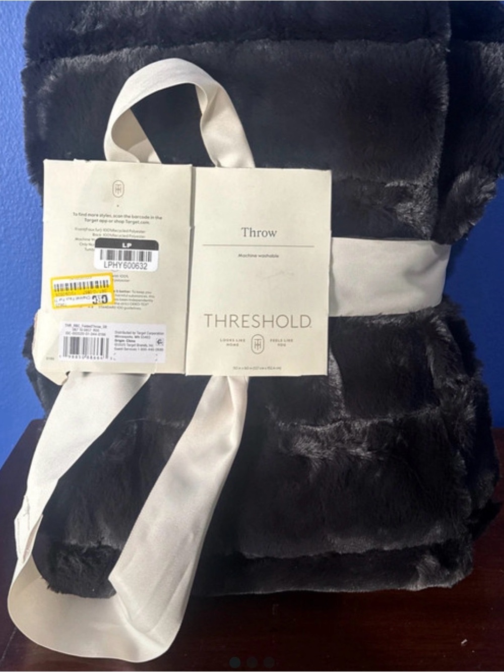 Threshold Plush Faux Fur Throw Blanket - Charcoal Gray